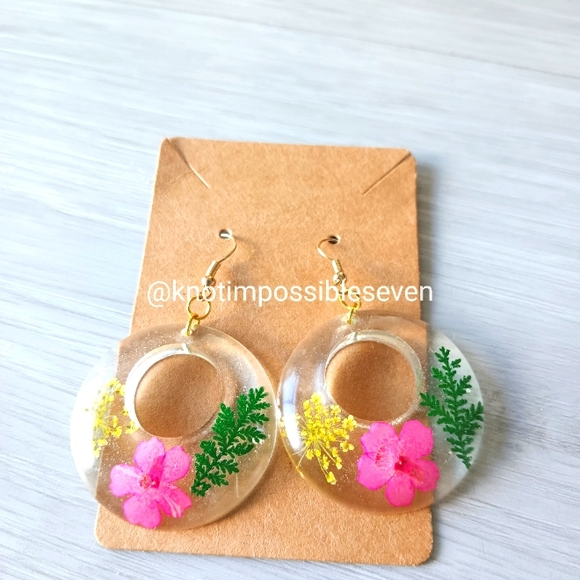 Floral Resin Earrings with Gold Accents - Picture 1 of 6